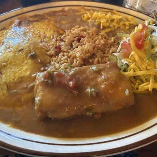 C-10 Cheese Enchilada, Two Beef Tacos.