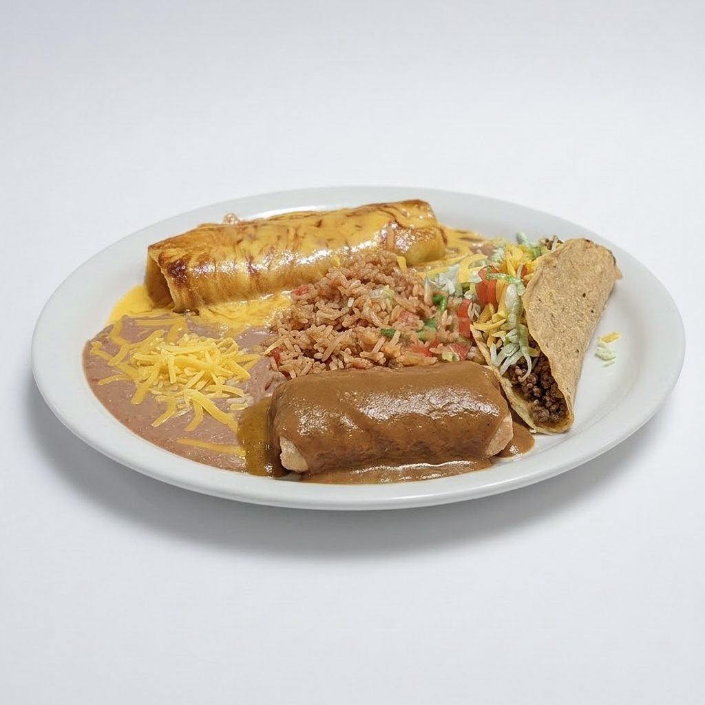 C-14 Cheese Enchilada, Chile Relleno, Beef Taco.